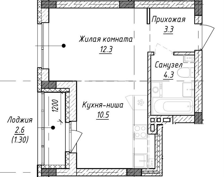 Планировка: ЖК «Эндорфин», корпус 6.1, студия, 31,7 м²