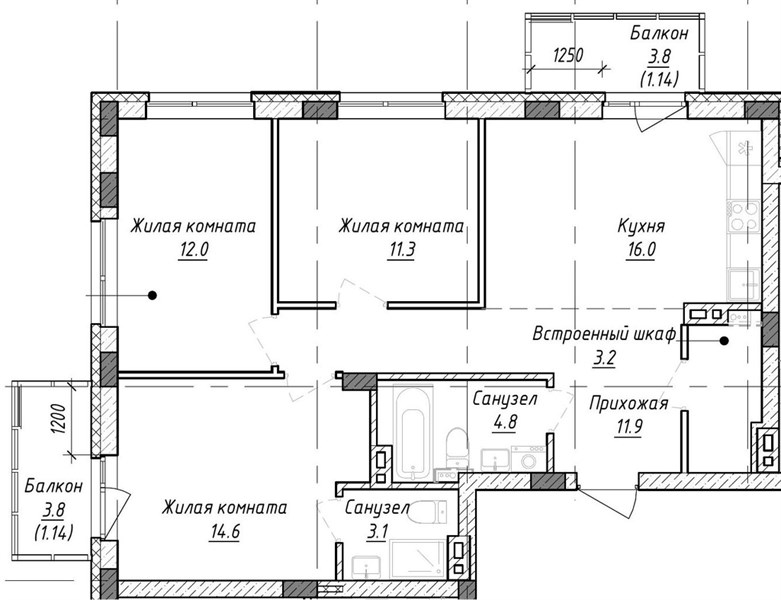 Планировка: ЖК «Эндорфин», корпус 6.1, 3 спальни, 79,18 м²
