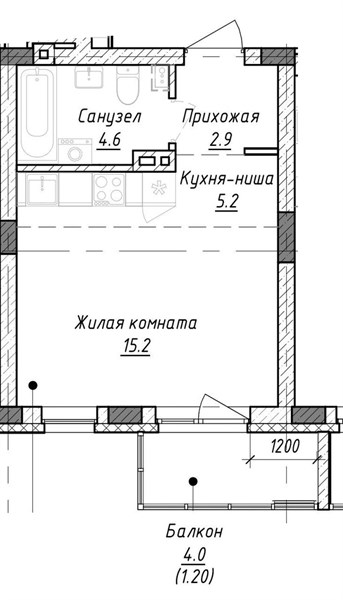 Планировка: ЖК «Эндорфин», корпус 6.1, студия, 29,1 м²